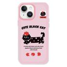 For iPhone 15 Plus Skin Feeling Jelly TPU Hybrid PC Phone Case(Apple Black Cat Pink) - 1