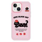 For iPhone 15 Skin Feeling Jelly TPU Hybrid PC Phone Case(Apple Black Cat Pink) - 1