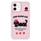 For iPhone 12 Skin Feeling Jelly TPU Hybrid PC Phone Case(Apple Black Cat Pink) - 1