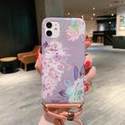For iPhone 11 Pro Laser Pattern Soft TPU Protective Case with Shoulder Strap(Gray Background Pink Flower) - 1
