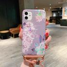 For iPhone 11 Pro Max Laser Pattern Soft TPU Protective Case with Shoulder Strap(Gray Background Pink Flower) - 1
