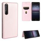 For Sony Xperia 1 II Carbon Fiber Texture Horizontal Flip TPU + PC + PU Leather Case with Card Slot(Pink) - 1