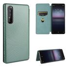 For Sony Xperia 1 II Carbon Fiber Texture Horizontal Flip TPU + PC + PU Leather Case with Card Slot(Green) - 1