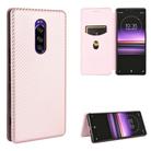 For Sony Xperia 1 Carbon Fiber Texture Horizontal Flip TPU + PC + PU Leather Case with Card Slot(Pink) - 1