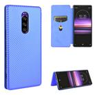 For Sony Xperia 1 Carbon Fiber Texture Horizontal Flip TPU + PC + PU Leather Case with Card Slot(Blue) - 1