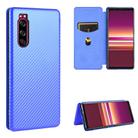 For Sony Xperia 5 Carbon Fiber Texture Horizontal Flip TPU + PC + PU Leather Case with Card Slot(Blue) - 1