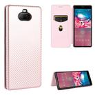 For Sony Xperia 8 Lite Carbon Fiber Texture Horizontal Flip TPU + PC + PU Leather Case with Card Slot(Pink) - 1