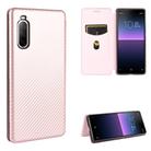 For Sony Xperia 10 II Carbon Fiber Texture Horizontal Flip TPU + PC + PU Leather Case with Card Slot(Pink) - 1