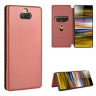 For Sony Xperia 10 Plus Carbon Fiber Texture Horizontal Flip TPU + PC + PU Leather Case with Card Slot(Brown) - 1