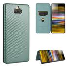 For Sony Xperia 10 Carbon Fiber Texture Horizontal Flip TPU + PC + PU Leather Case with Card Slot(Green) - 1