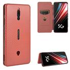 For ZTE nubia Red Magic 5S Carbon Fiber Texture Horizontal Flip TPU + PC + PU Leather Case with Card Slot(Brown) - 1