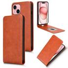 For iPhone 15 Plus Magnetic Vertical Flip Leather Phone Case(Brown) - 1