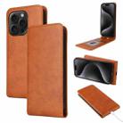 For iPhone 15 Pro Magnetic Vertical Flip Leather Phone Case(Brown) - 1