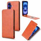 For iPhone 16 Plus Magnetic Vertical Flip Leather Phone Case(Brown) - 1