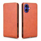 For iPhone 16 Plus Magnetic Vertical Flip Leather Phone Case(Brown) - 2