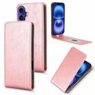 For iPhone 16 Magnetic Vertical Flip Leather Phone Case(Rose Gold) - 1