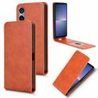 For Sony Xperia 5 V Magnetic Vertical Flip Leather Phone Case(Brown) - 1