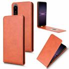 For Sony Xperia 1 IV Magnetic Vertical Flip Leather Phone Case(Brown) - 1