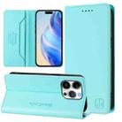 For iPhone 16 Pro Max RC01 Dual-Folded Magnetic Suction RFID Leather Phone Case(Mint Green) - 1