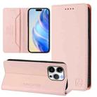 For iPhone 16 Pro Max RC01 Dual-Folded Magnetic Suction RFID Leather Phone Case(Pink) - 1