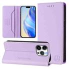 For iPhone 16 Pro Max RC01 Dual-Folded Magnetic Suction RFID Leather Phone Case(Light Purple) - 1