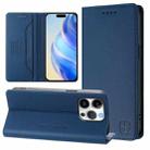 For iPhone 16 Pro RC01 Dual-Folded Magnetic Suction RFID Leather Phone Case(Dark Blue) - 1