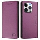 For iPhone 16 Pro RC01 Dual-Folded Magnetic Suction RFID Leather Phone Case(Violet) - 2