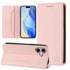 For iPhone 16 Plus RC01 Dual-Folded Magnetic Suction RFID Leather Phone Case(Pink) - 1