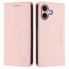 For iPhone 16 Plus RC01 Dual-Folded Magnetic Suction RFID Leather Phone Case(Pink) - 2