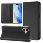 For iPhone 16 Plus RC01 Dual-Folded Magnetic Suction RFID Leather Phone Case(Black) - 1