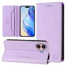 For iPhone 16 Plus RC01 Dual-Folded Magnetic Suction RFID Leather Phone Case(Light Purple) - 1