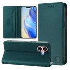 For iPhone 16 Plus RC01 Dual-Folded Magnetic Suction RFID Leather Phone Case(Dark Green) - 1