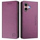 For iPhone 16 RC01 Dual-Folded Magnetic Suction RFID Leather Phone Case(Violet) - 2