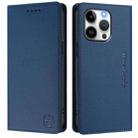 For iPhone 15 Pro Max RC01 Dual-Folded Magnetic Suction RFID Leather Phone Case(Dark Blue) - 2