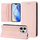 For iPhone 15 Pro RC01 Dual-Folded Magnetic Suction RFID Leather Phone Case(Pink) - 1