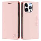 For iPhone 15 Pro RC01 Dual-Folded Magnetic Suction RFID Leather Phone Case(Pink) - 2