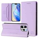 For iPhone 15 Pro RC01 Dual-Folded Magnetic Suction RFID Leather Phone Case(Light Purple) - 1