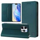 For iPhone 15 Pro RC01 Dual-Folded Magnetic Suction RFID Leather Phone Case(Dark Green) - 1