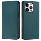 For iPhone 15 Pro RC01 Dual-Folded Magnetic Suction RFID Leather Phone Case(Dark Green) - 2