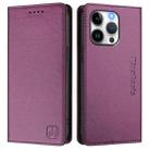 For iPhone 15 Pro RC01 Dual-Folded Magnetic Suction RFID Leather Phone Case(Violet) - 2