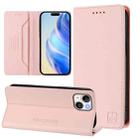 For iPhone 15 Plus RC01 Dual-Folded Magnetic Suction RFID Leather Phone Case(Pink) - 1