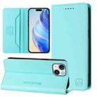 For iPhone 15 RC01 Dual-Folded Magnetic Suction RFID Leather Phone Case(Mint Green) - 1