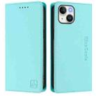 For iPhone 15 RC01 Dual-Folded Magnetic Suction RFID Leather Phone Case(Mint Green) - 2