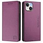 For iPhone 15 RC01 Dual-Folded Magnetic Suction RFID Leather Phone Case(Violet) - 2