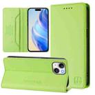 For iPhone 14 Plus RC01 Dual-Folded Magnetic Suction RFID Leather Phone Case(Grass Green) - 1