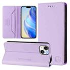 For iPhone 14 Plus RC01 Dual-Folded Magnetic Suction RFID Leather Phone Case(Light Purple) - 1