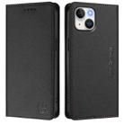 For iPhone 14 / 13 RC01 Dual-Folded Magnetic Suction RFID Leather Phone Case(Black) - 2