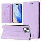 For iPhone 14 / 13 RC01 Dual-Folded Magnetic Suction RFID Leather Phone Case(Light Purple) - 1