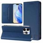 For iPhone 14 Pro RC01 Dual-Folded Magnetic Suction RFID Leather Phone Case(Dark Blue) - 1