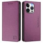 For iPhone 14 Pro RC01 Dual-Folded Magnetic Suction RFID Leather Phone Case(Violet) - 2